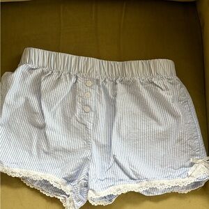 Amazon Blue and White Lace Trim Pajama Shorts